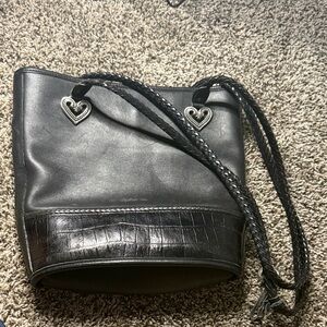 Brighton Black Leather Shoulder Bag with Heart Accents